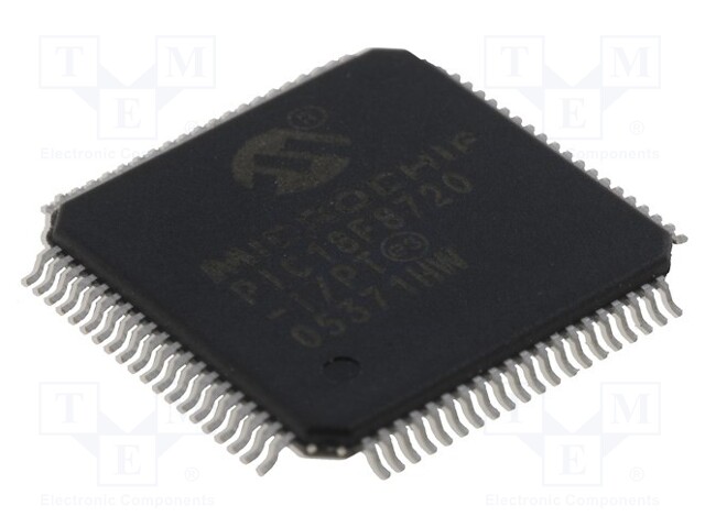 PIC microcontroller; Memory: 128kB; SRAM: 3840B; EEPROM: 1024B