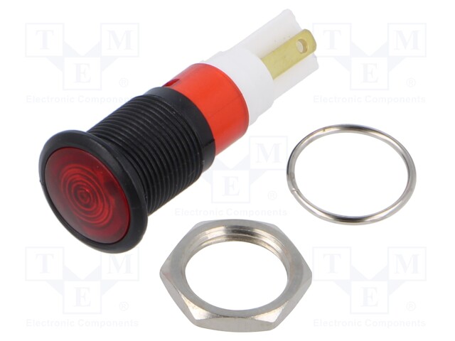 Indicator: LED; prominent; red; 24÷28VDC; 24÷28VAC; Ø12mm; IP50