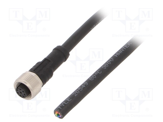 Connection lead; M12; PIN: 8; straight; 5m; plug; 30VAC; 2A; -20÷80°C