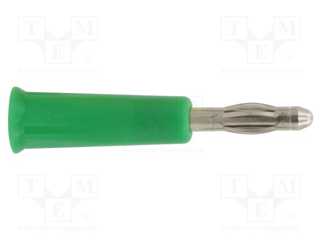 Plug; 4mm banana; 36A; green; nickel plated; on cable; -20÷80°C