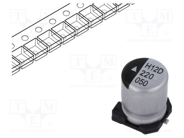 Capacitor: electrolytic; SMD; 22uF; 50VDC; Ø6.3x8mm; 1000h; 83mA