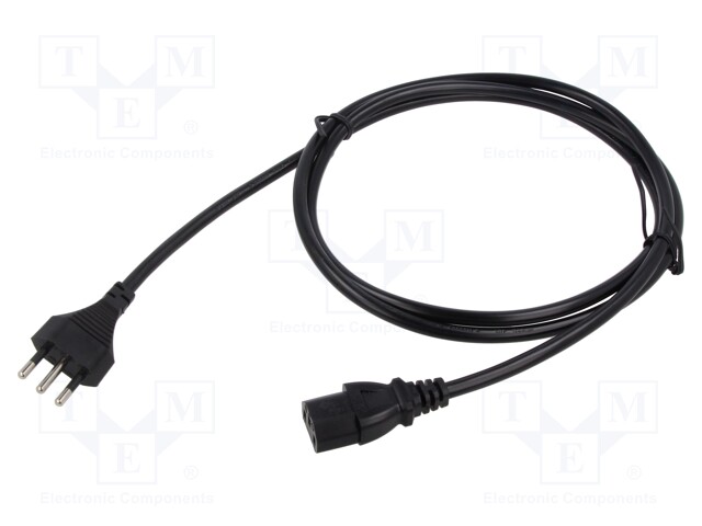 Cable; CEI 23-50 (L) plug,IEC C13 female; PVC; 1.8m; black; 10A