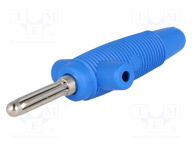 Plug; 4mm banana; 30A; 60VDC; blue; with 4mm transversal socket