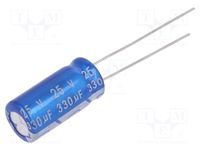 Capacitor: electrolytic; THT; 330uF; 25VDC; Ø8x16mm; Pitch: 3.5mm