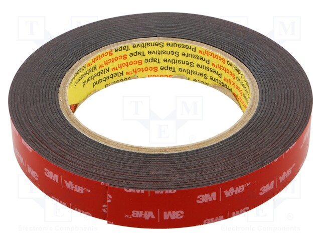 Tape: fixing; W: 19mm; L: 5.5m; Thk: 1.1mm; acrylic; black; Tmax: 149°C