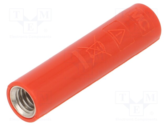 Socket; 4mm banana; 32A; red; nickel plated; screw; insulated; 25mm