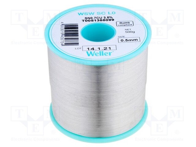 Soldering wire; Sn99,3Cu0,7; 0.5mm; 500g; lead free; Package: reel