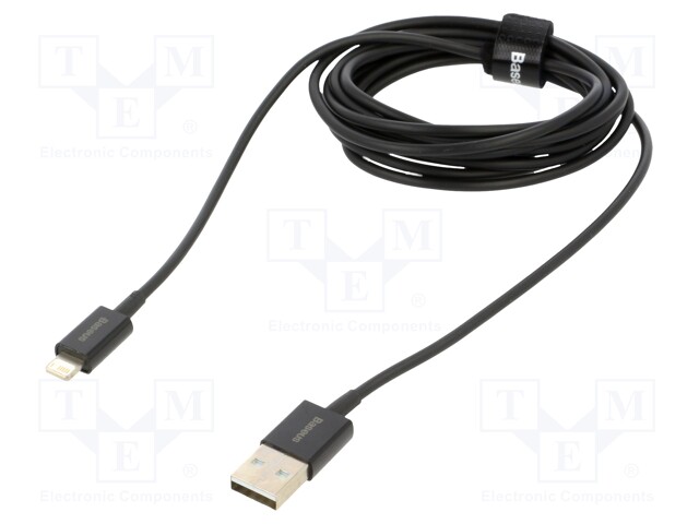 Cable; Apple Lightning plug,USB A socket; 2m; black; 2.4A