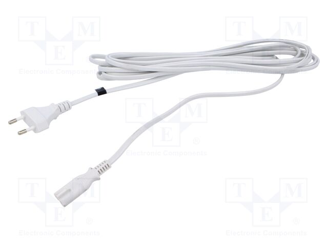 Cable; 2x0.75mm2; CEE 7/16 (C) plug,IEC C7 female; PVC; 5m; white