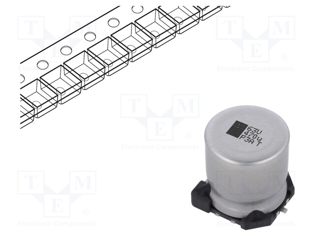 Capacitor: electrolytic; SMD; 470uF; 63VDC; 16x16x16mm; ±20%; 5000h