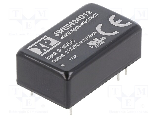 Isolated Board Mount DC/DC Converter, ITE, 2 Output, 6 W, 12 V, 250 mA, -12 V