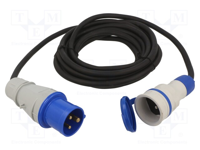 Extension lead; Sockets: 1; rubber; black; 3x2,5mm2; 5m; 16A