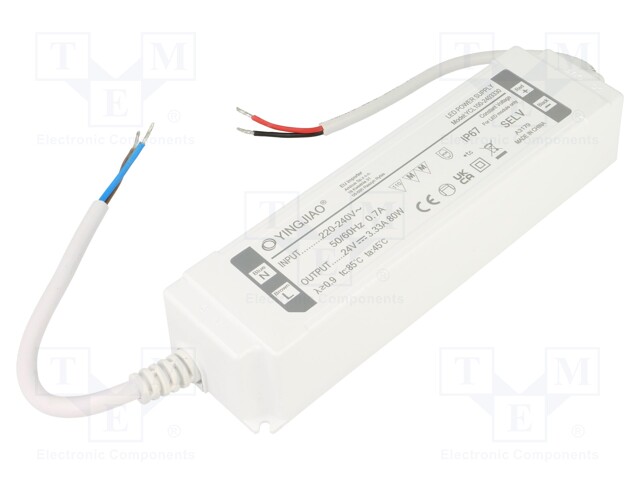 Power supply: switched-mode; LED; 80W; 24VDC; 3.33A; 220÷240VAC