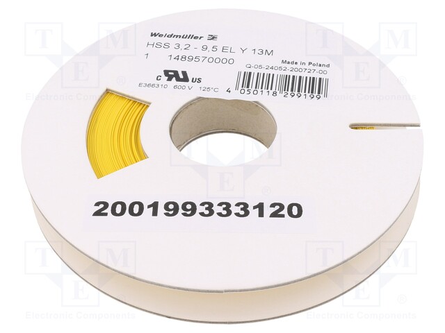 Heat shrink sleeve; glueless; 3: 1; 9.5mm; L: 13m; yellow