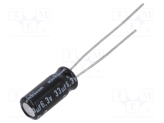 Capacitor: electrolytic; bipolar; THT; 33uF; 6.3VDC; Ø5x11mm; ±20%