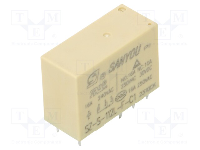 Relay: electromagnetic; SPDT; Ucoil: 12VDC; Icontacts max: 16A; 16A