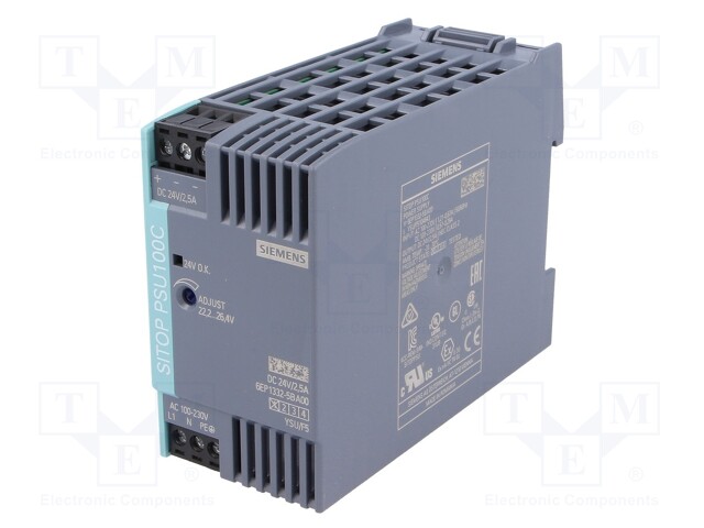 Power supply: switched-mode; 60W; 24VDC; 2.5A; 85÷264VAC; IP20