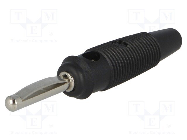 Plug; 4mm banana; 16A; 60VDC; black; with 4mm transversal socket