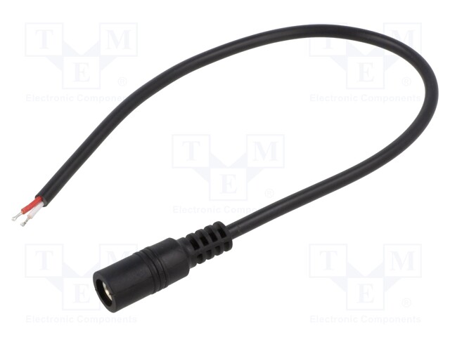 Cable; wires,DC 5,5/2,5 socket; straight; 0.5mm2; black; 0.25m