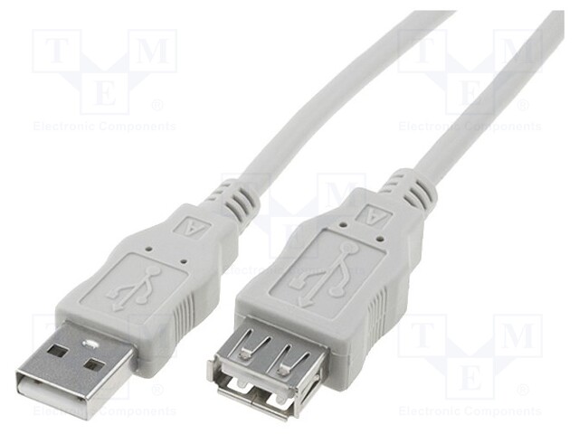 Cable; USB 2.0; USB A socket,USB A plug; nickel plated; 5m; grey