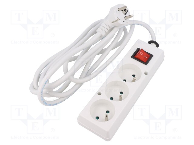 Extension lead; Sockets: 3; white; 3x1,5mm2; 3m; 16A