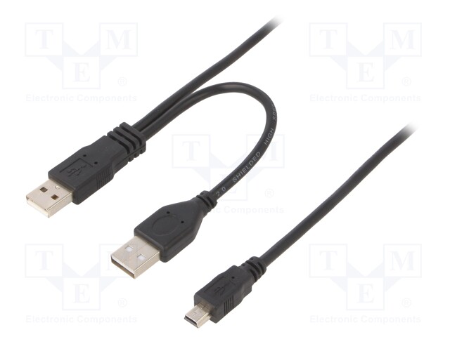 Cable; USB 2.0; USB A socket,USB A plug x2; gold-plated; 0.9m