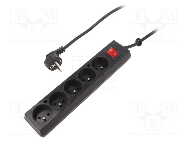 Extension lead; Sockets: 5; black; 3x1,5mm2; 10m; 16A