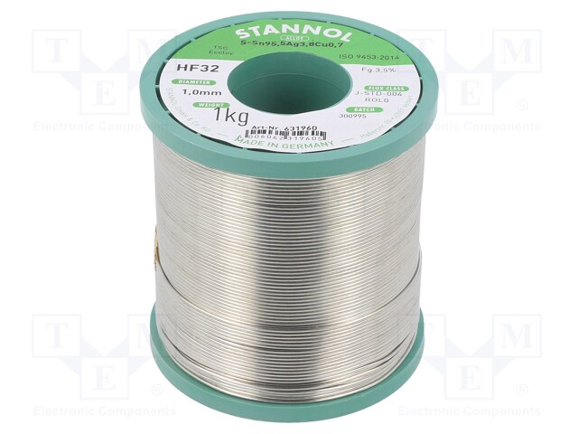 Soldering wire; Sn95Ag4Cu1; 1mm; 1kg; lead free; Package: reel