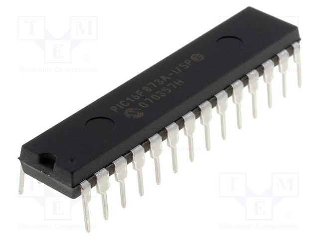 PIC microcontroller; Memory: 7kB; SRAM: 192B; EEPROM: 128B; THT