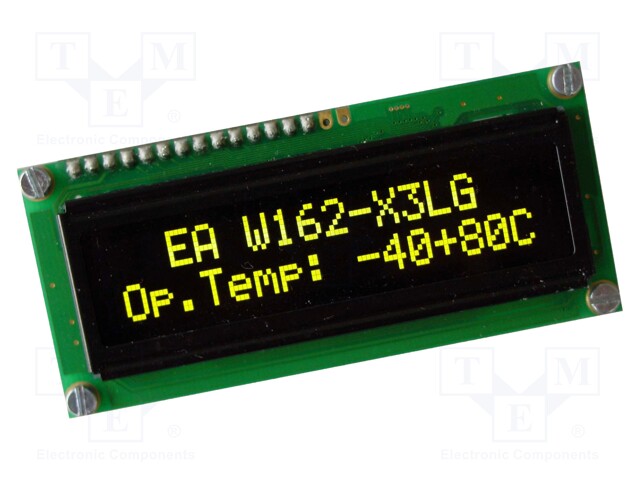 Display: OLED; alphanumeric; 16x2; Window dimensions: 66x16mm