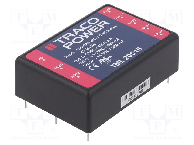 Converter: AC/DC; 20W; Uout: 5VDC; Iout: 2800mA; 84%; Mounting: PCB