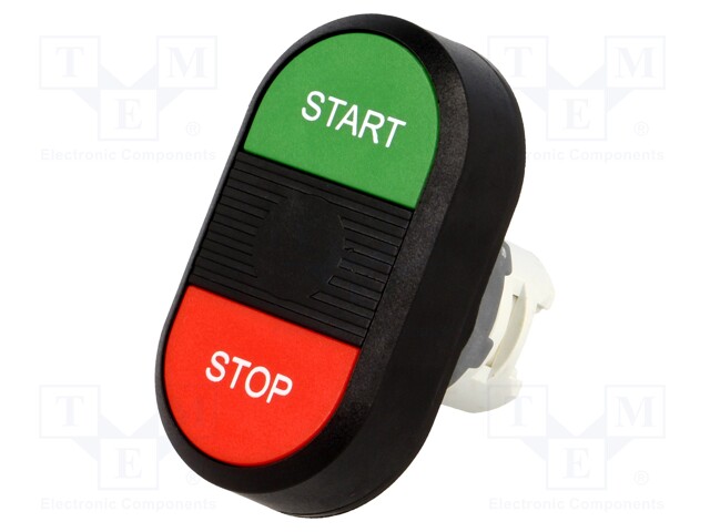 Switch: double; Stabl.pos: 1; 22mm; green/red; Illumin: none; IP66