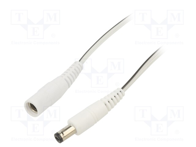 Cable; DC 5,5/2,1 plug,DC 5,5/2,5 plug; straight; 0.5mm2; white