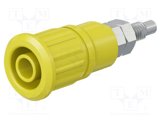 Socket; 4mm banana; 32A; 1kV; yellow; nickel plated; on panel