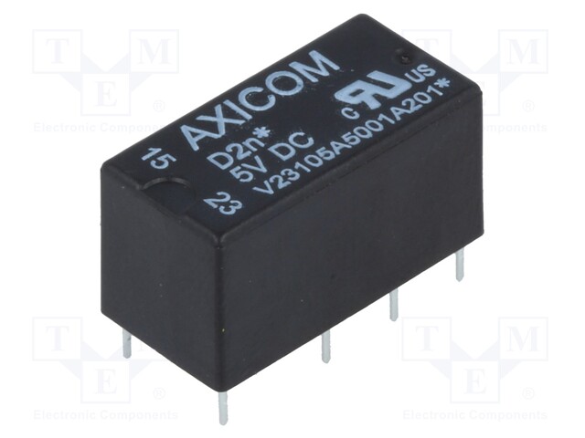 Relay: electromagnetic; DPDT; Ucoil: 5VDC; 0.5A/125VAC; 1A/30VDC