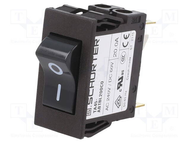 Circuit breaker; Urated: 240VAC; 60VDC; 20A; DPST; Poles: 2; SNAP-IN