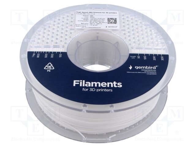 Filament: ABS; 1.75mm; white; 225÷240°C; 1kg; High Speed