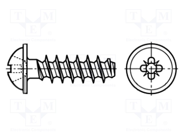 Screw; for plastic; 2,5x16; Head: button; Pozidriv; hardened steel