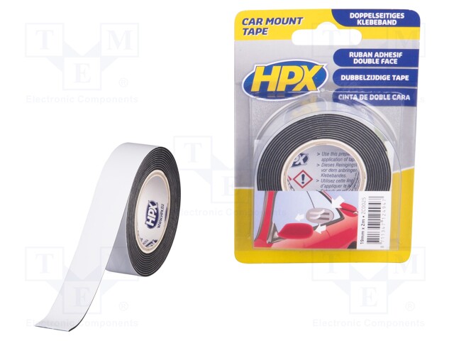 Tape: fixing; W: 19mm; L: 2m; V: double-sided; black