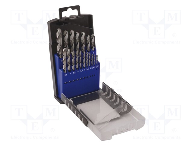 Tool accessories: drill set; Application: metal; Pcs: 19; Mat: HSS