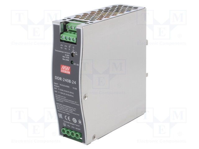 Power supply: DC/DC; 240W; 24VDC; 10A; 16.8÷33.6VDC; Mounting: DIN