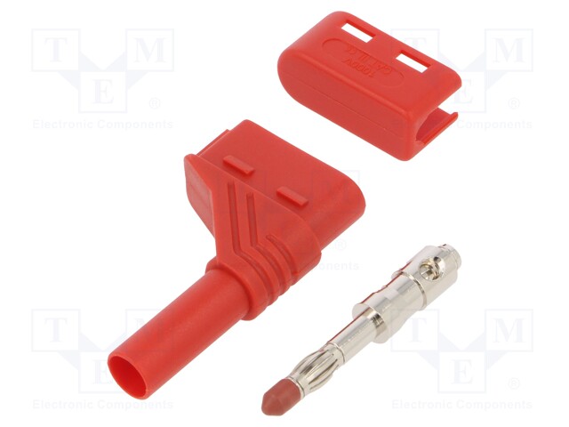 Plug; 4mm banana; 24A; 60VDC; red; gold-plated; Contacts: brass