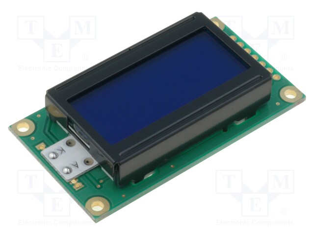 Display: LCD; alphanumeric; STN Negative; 8x2; blue; 58x32x13.2mm