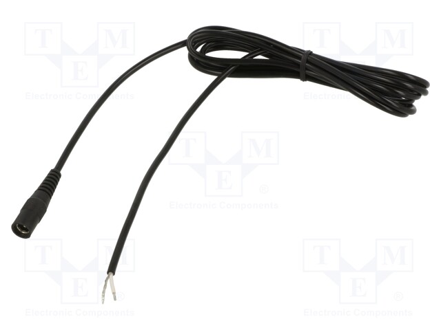 Cable; wires,DC 5,5/2,1 socket; straight; 0.5mm2; black; 5m