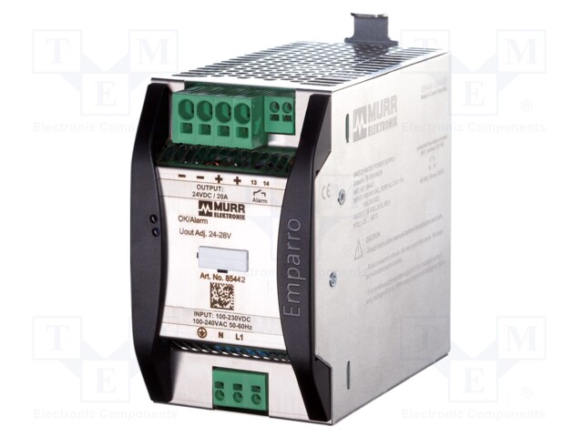 Power supply: switched-mode; 48(48÷56)VDC; 10A; 85÷265VAC; IP20