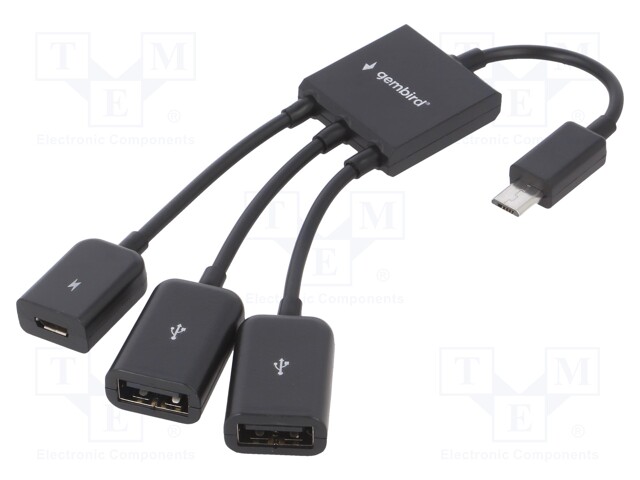 Adapter; USB A socket x2,USB B micro socket,USB B micro plug