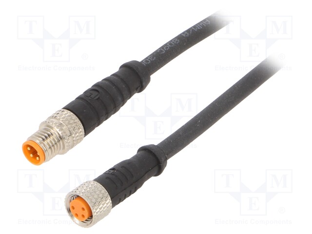 Connection lead; M8; PIN: 4; 5m; plug; 50VAC; 4A; -25÷80°C; IP67