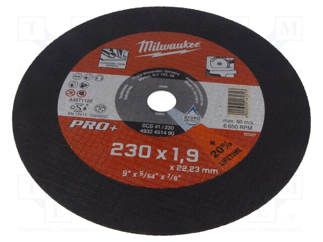 Cutting wheel; Ø: 230mm; Øhole: 22.2mm; Disc thick: 1.9mm