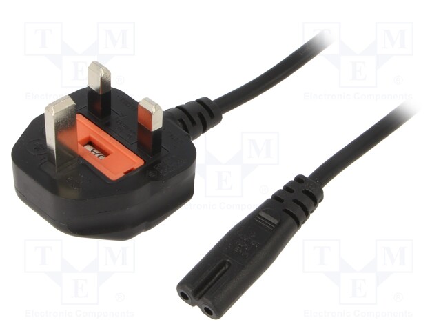 Cable; BS 1363 (G) plug,IEC C7 female; 1.8m; black; PVC; 2.5A