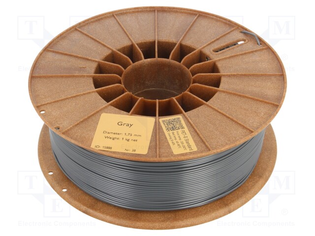 Filament: PET-G; 1.75mm; grey; 220÷250°C; 1kg; Table temp: 60÷80°C